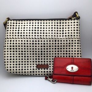 Fossil Dalmatian Bag & Poppy Red Wallet Set